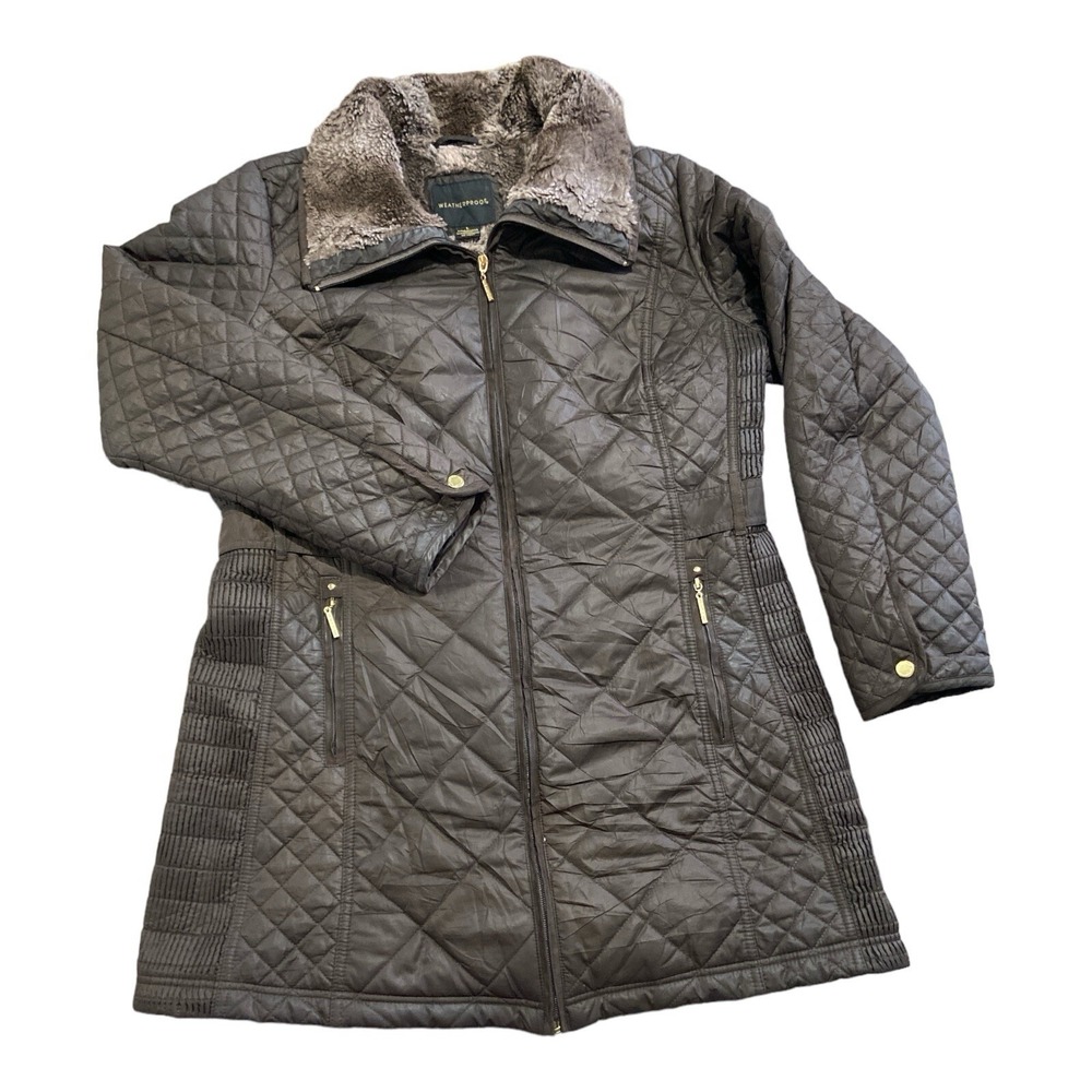 Faux Fur Weatherproof Women's Brown‎ Quilted Brown Coat Size L